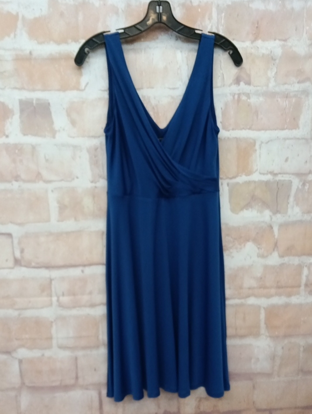 Covington Deep Blue Sleeveless V-Neck Midi Dress